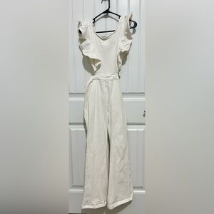 Jealous Tomato White Denim Ruffled Jumpsuit